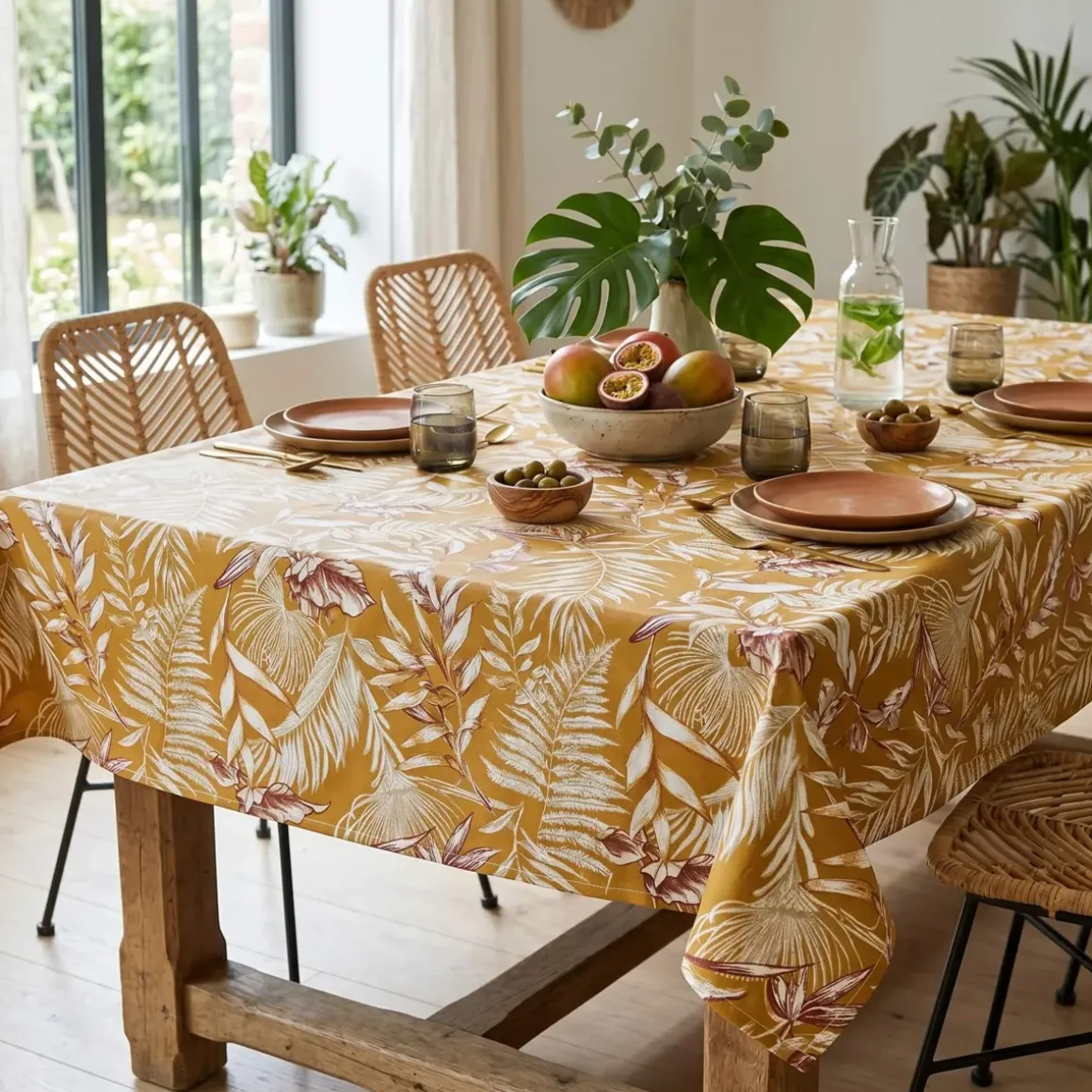 Tovaglia rettangolare cotone antimacchia (150 x 250 cm) Granada Giallo senape
