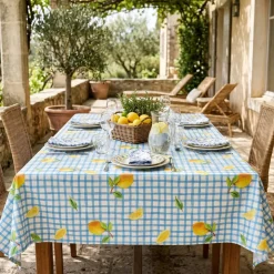 Tovaglia rettangolare cotone antimacchia (150 x 350 cm) Menton Blu