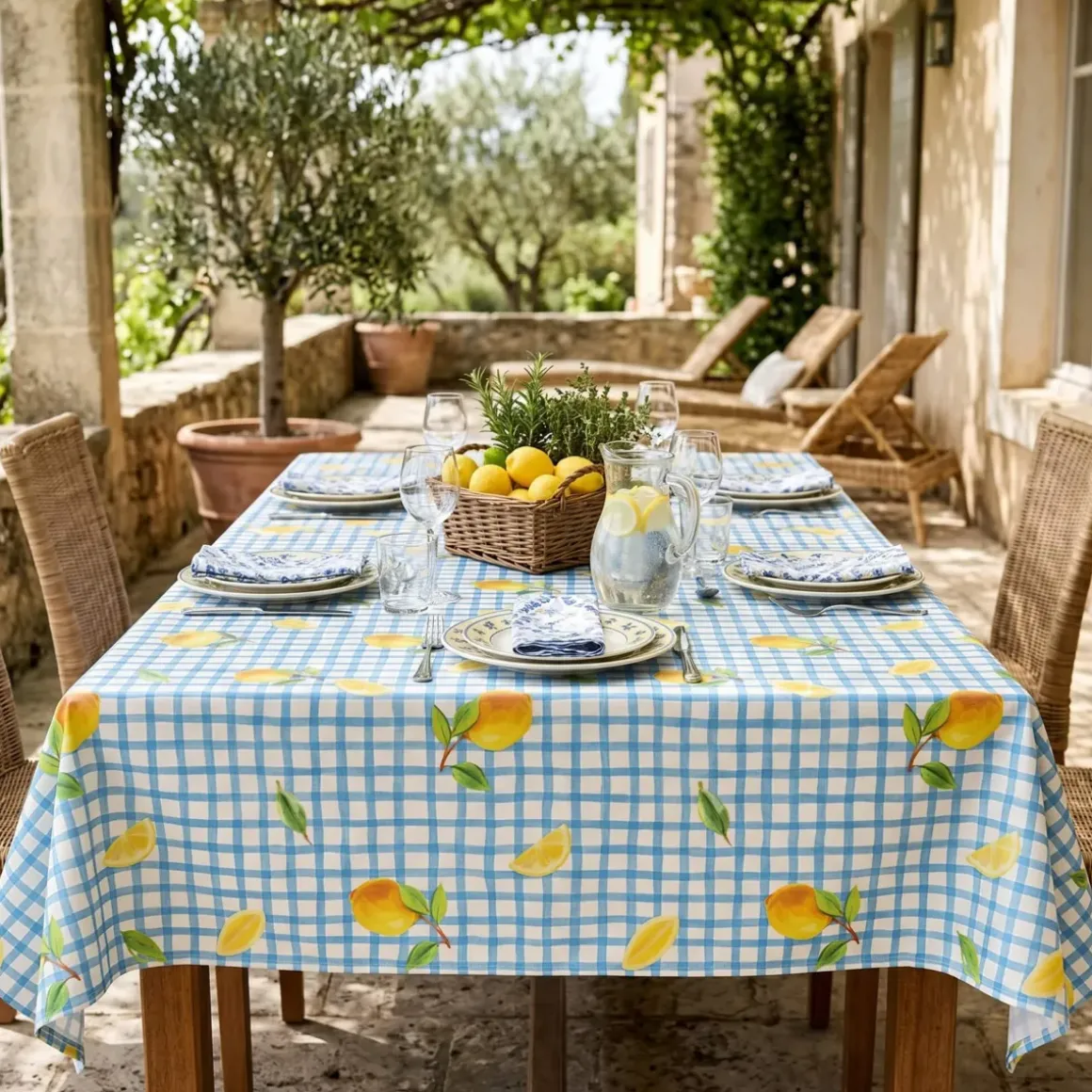Tovaglia rettangolare cotone antimacchia (150 x 350 cm) Menton Blu