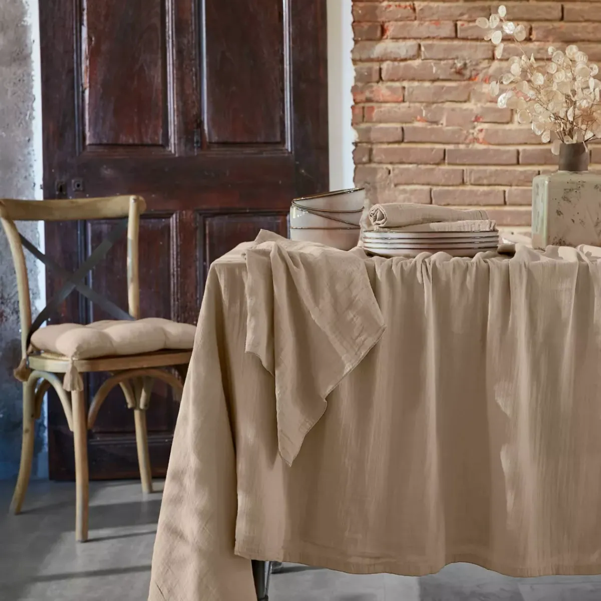 Best Tovaglia rettangolare garza di cotone (150 x 250 cm) Gaïa Marrone Tovaglie
