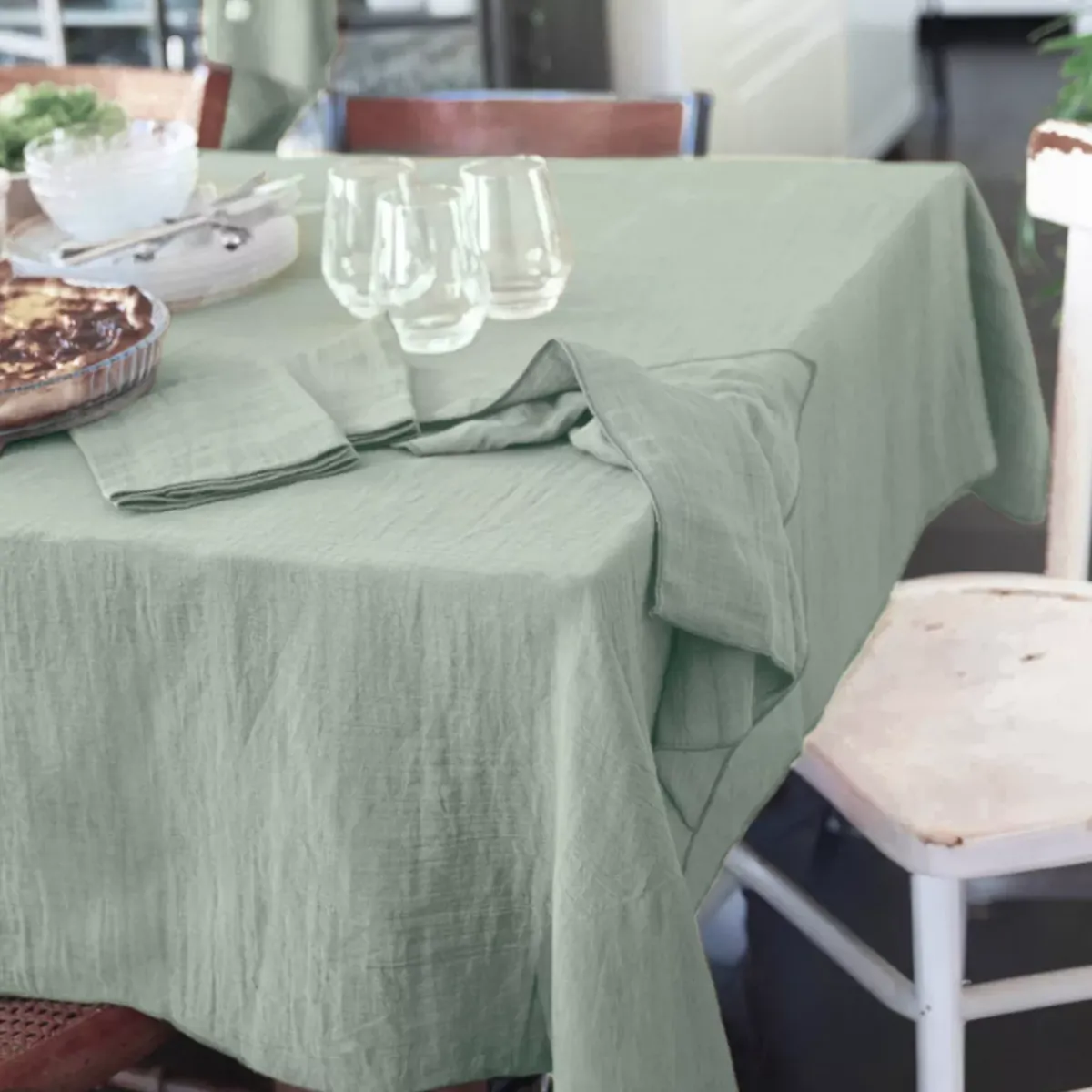 Tovaglia rettangolare in garza di cotone (150 x 350 cm) Gaïa Verde eucalipto Tovaglie