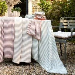 Clearance Tovaglia rettangolare in garza di cotone (150 x 250 cm) Gaïa a righe Verde eucalipto Tovaglie