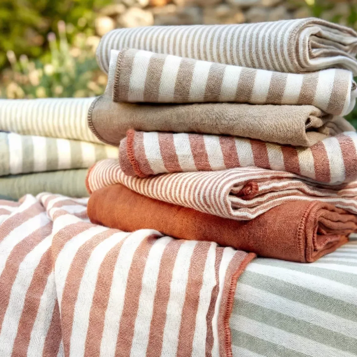 Tovaglia rettangolare in garza di cotone (150 x 250 cm) Gaïa a righe Corda