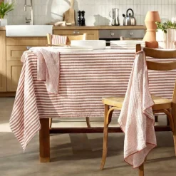 Tovaglia rettangolare in garza di cotone (150 x 350 cm) Gaïa righe Albicocca