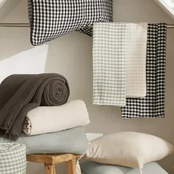 Tovaglia rettangolare in garza di cotone (150 x 350 cm) Gaïa vichy Nera
