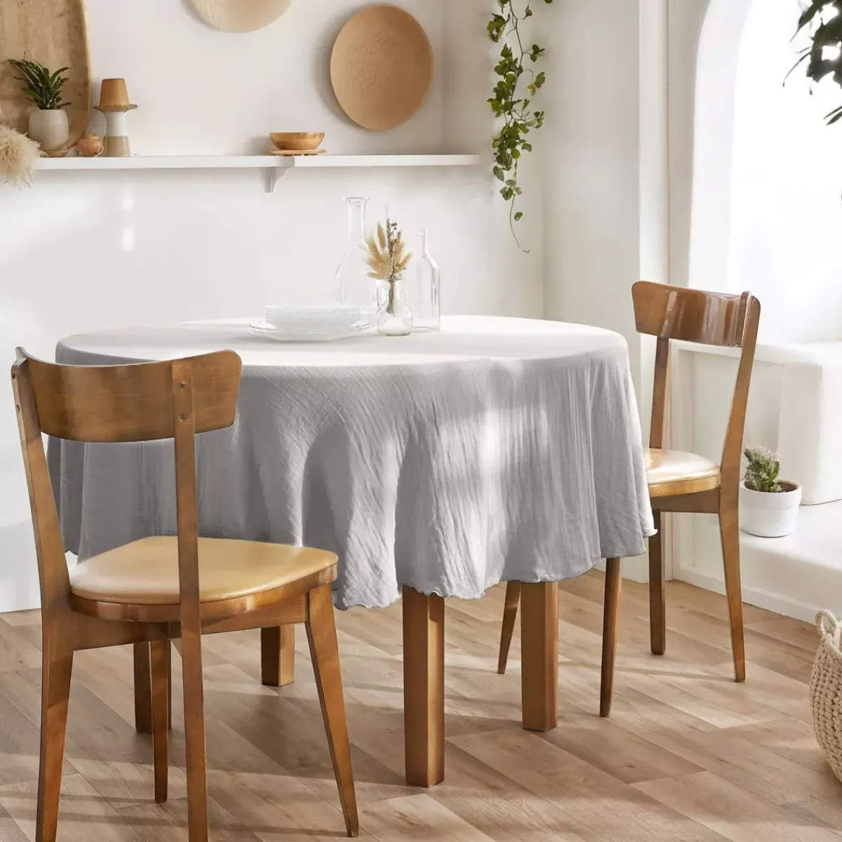 Outlet Tovaglia rotonda in garza di cotone (180 cm) Gaia Grigio nuvola Tovaglie
