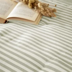 Clearance Trapunta garza di cotone Gaïa a righe Verde eucalipto Copriletti, Trapuntine E Runner Letto