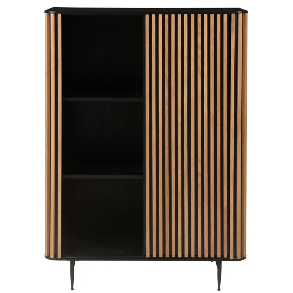 Vetrina alta a 3 livelli in rovere massiccio (98 x 135 cm) Rytm Nero