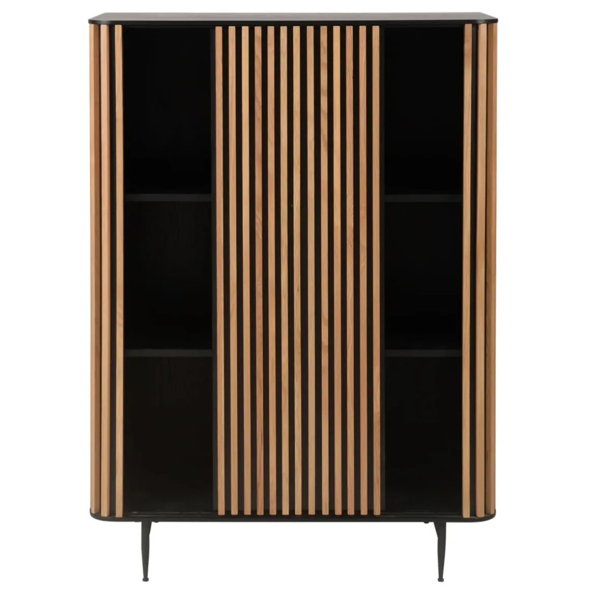 Vetrina alta a 3 livelli in rovere massiccio (98 x 135 cm) Rytm Nero