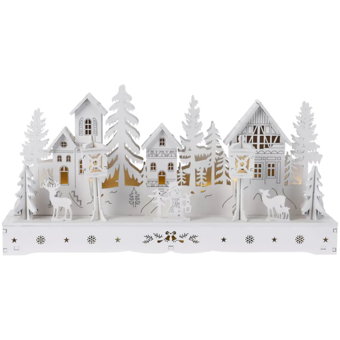 Villaggio di Natale in legno luminoso a pile (29 x H14 cm) Square incantato Bianco