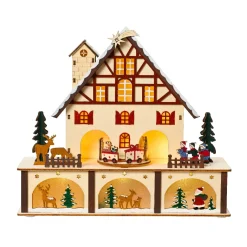 Villaggio di Natale in legno luminoso e musicale a pile (27 x H24 cm) Chalet Svizzero Colorato