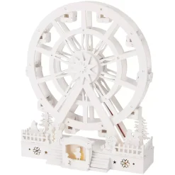 Villaggio di Natale in legno luminoso e animato (H30 cm) Grande ruota di Natale