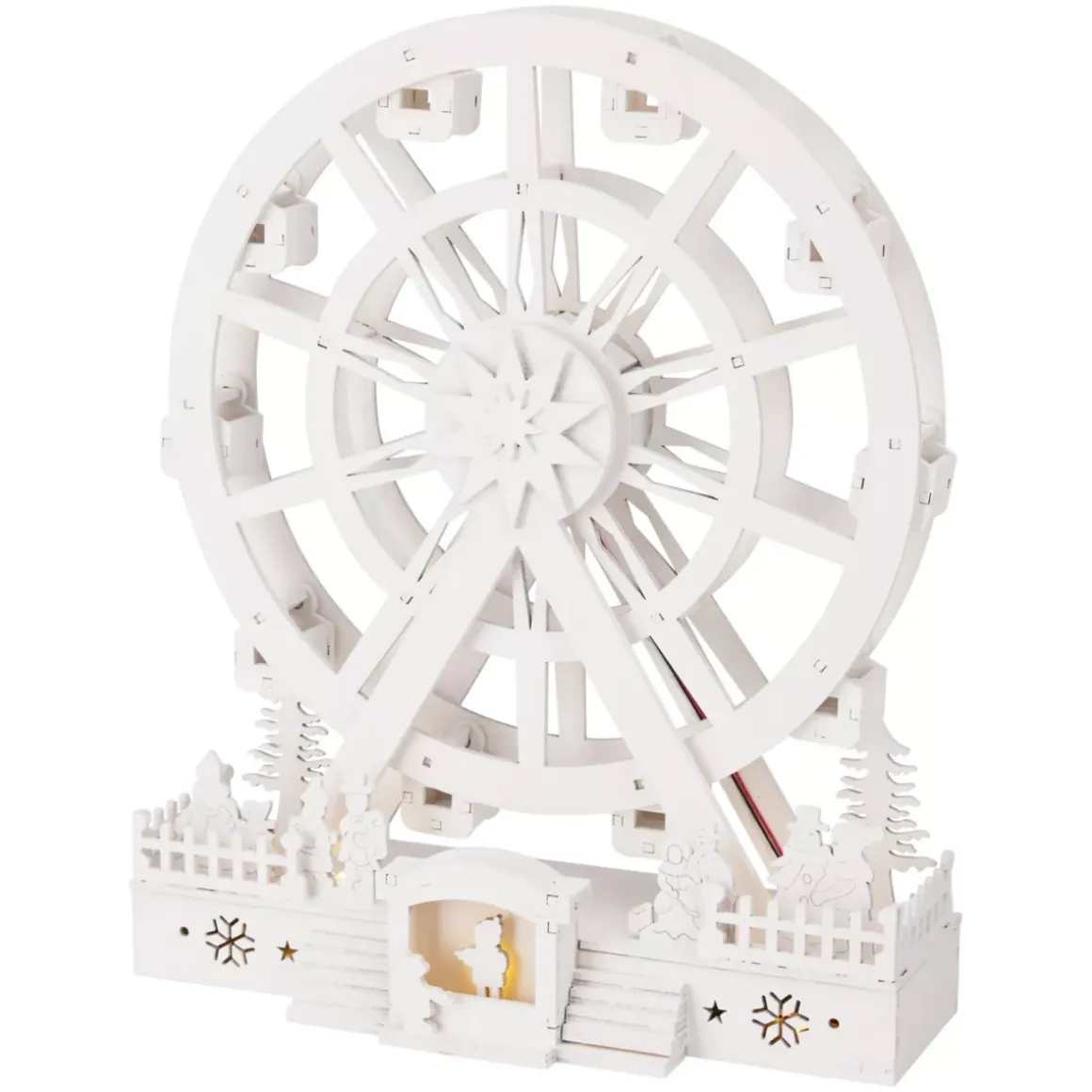 Villaggio di Natale in legno luminoso e animato (H30 cm) Grande ruota di Natale