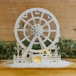 Villaggio di Natale in legno luminoso e animato (H30 cm) Ruota Incantata di Natale