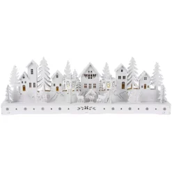 Villaggio di Natale in legno luminoso a pile (45 x H15 cm) Piazza incantata Bianca