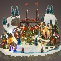 Villaggio di Natale luminoso e musicale, città festosa e Ferrovia