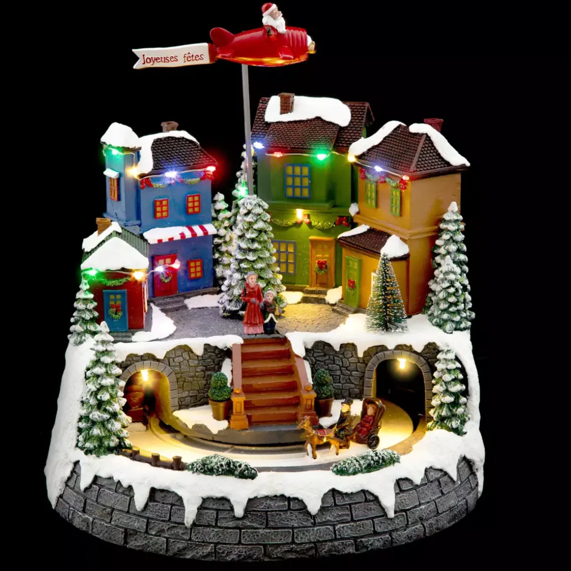 Villaggio di Natale luminoso Aereo di Babbo Natale